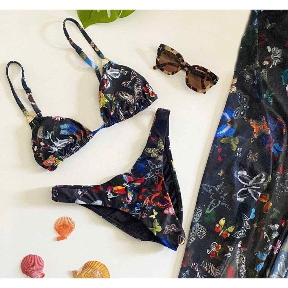 Swiminista x Christian Lacroix Black Butterfly Parade Print Swim Top Small
